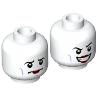 Minifig Head Jestro, Dual Sided, Eyebrows, Red Lipstick, Wide Grin / Worried Print [Hollow Stud] Weiß