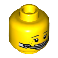 Minifig Head Nancy, Headgear Braces, Freckles, Smile with Teeth / Raised Eyebrow Print Gelb