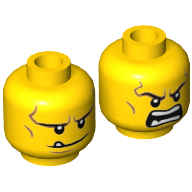 Minifig Head Axl, Dual Sided, Smile with One Bottom Tooth / Angry Print [Hollow Stud] Gelb