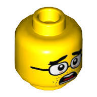 Minifig Head Nomis, Thick Eyebrows, Square Glasses, Stern / Scared Print Gelb