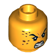 Minifig Head Cheetah, Dual Sided, Reddish Brown Spots, Dark Red Lips, Sharp Teeth, Angry / Smile Print [Hollow Stud] Bright Light Orange