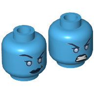 Minifig Head Killer Frost, Dual Sided, Dark Blue Lips Smirk, Raised Eyebrow / Angry Print [Hollow Stud] Dark Azure
