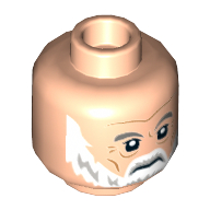 Minifig Head Rebel Trooper / Admiral Emmatt, Dark Grey Eyebrows, White Full Beard and Mustache, Frown Print [Hollow Stud] Light Nougat