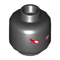 Minifig Head Mr E, White Eyes with Red Flames Print [Hollow Stud] Schwarz