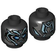 Minifig Head Black Panther, Armor, Blue Eyes, Metallic Blue Panels Print Black
