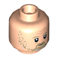 Minifig Head Luke Skywalker, Dark Tan Mustache, Beard, Sideburns, Sad / Angry Print Light Nougat