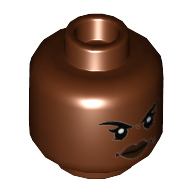 Minifig Head Okoye, Eyebrows, Dark Brown Lips, Angry Print Rotbraun