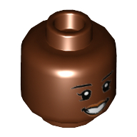 Minifig Head Mae Jemison, Dual Sided, Female, Open Mouth Smile / Determined Print Rotbraun
