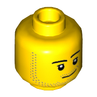 Minifig Head, Smirk, Peach Dimple, Stubble Beard and Moustache and Sideburns Print Gelb