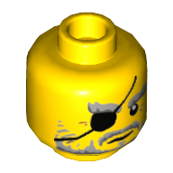 Minifig Head Hutchins, Grey Eyebrows, Mustache, Beard, Eyepatch, Crows Feet Print [Hollow Stud] Yellow