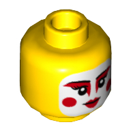 Minifig Head Harumi, White Face, Red Mascara, Dots on Cheeks, Red Lipstick Print [Hollow Stud] in 