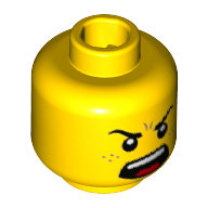 Minifig Head Dragon Suit Guy, Freckles, Smile/Angry Scream Teeth Gelb