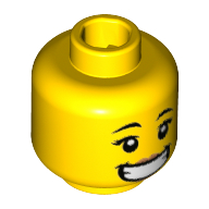 Minifig Head Brick Suit Girl, Eyelashes, Nervous Smile/Grin, Teeth Yellow