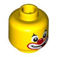 Minifig Head Clown, Red Nose, White Eyes, Red/White Mouth, Tongue Gelb