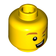 Minifig Head Unicorn Guy, Orange Eyebrows, Wink Smile Yellow