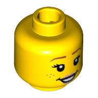 Minifig Head Flower Pot Girl, Dark Orange Eyebrows, Freckles, Bright Pink Lips, Open Mouth Smile / Frown Yellow