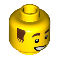 Minifig Head Cowboy, Brown Sideburns and Eyebrows, Crooked Smile Gelb