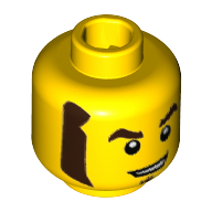 Minifig Head Race Car Guy, Dark Brown Eyebrow, Sideburns, and Soul Patch, Smirk Print Gelb