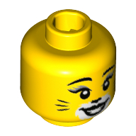Minifig Head Cat Costume Girl, Cat Make Up, Grey Eyelashes, White Around Mouth Yellow
