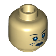 Minifig Head Barriss Offee, Blue Eyes, Blue Freckles, Dark Blue Lips Print Tan
