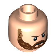 Minifig Head Captain America (Steve Rogers), Dual Sided, Reddish Brown Beard and Moustache, Open Smile / Frown Print [Hollow Stud] Light Nougat