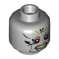 Minifig Head Corvus Glaive, Dual Sided, Red Eyes, Gold and Black Tattoos, Neutral / Faint Smile Print [Hollow Stud] Light Bluish Gray