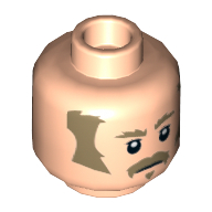 Minifig Head Imperial Officer, Dark Tan Sideburns, Mustache Print [Hollow Stud] Hellnougat