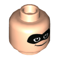 Minifig Head Bob Parr (Mr. Incredible), Dual Sided, Black Eyemask, Smirk / Open Mouth Smile Print [Hollow Stud] Hellnougat