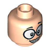 Minifig Head Edna Mode, Dual Sided, Large Round Glasses, Skeptical / Wide Smile with Teeth Print [Hollow Stud] Hellnougat