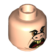 Minifig Head Underminer, Eyebrows, Upturned Nose (Pig), Small Eyes, Open Mouth Print [Hollow Stud] Light Nougat