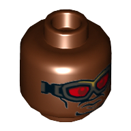 Minifig Head Falcon, Dual Sided, Goggles with Red Lenses / No Goggles Print [Hollow Stud] Reddish Brown