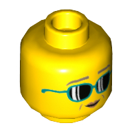 Minifig Head, Azure Sunglasses, Peach Lips, Dark Tan Eyebrows Gelb