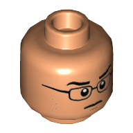 Minifig Head Franklin Webb, Glasses, Closed Lips, Scared / Determined Print Nougat