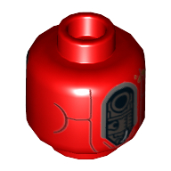 Minifig Head Kessel Operations Droid, Metal Plates and Conduits Print [Hollow Stud] Red