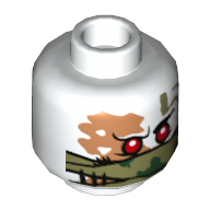 Minifig Head Dragon Hunter / Talon / Arkade / Muzzle, Red Eyes, Mouth Mask, Scars Print [Hollow Stud] White