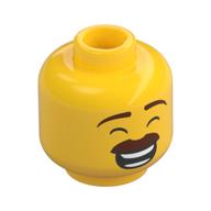 Minifig Head, Thick Reddish Brown Mustache, Big Smile, Open Mouth, Teeth / Smirk Gelb