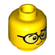 Minifig Head, Round Glasses / Sad Face Print Yellow