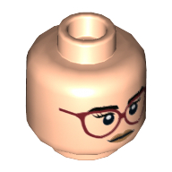 Minifig Head Zia Rodriguez, Eyebrows, Red Glasses, Peach Lips, Neutral / Surprised Expression Print Light Nougat