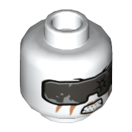 Minifig Head Jet Jack, Silver Goggles, Angry Print [Hollow Stud] White