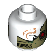 Minifig Head Heavy Metal (Faith) / Nitro, Red Eye, Olive Green Bandanna Wrap Print [Hollow Stud] Weiß