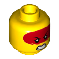 Minifig Head Harumi, Dual Sided, Red Markings over Eyes, Open Mouth with Teeth, Grimace / Frown with Peach Lips Print [Hollow Stud] Gelb