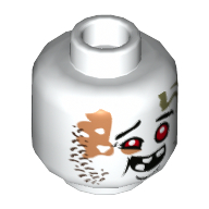 Minifig Head Chew Toy, Red Eyes, Crooked Smile, Large Teeth, Stubbed Beard Print [Hollow Stud] White