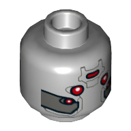 Minifig Head Ghost (Ava Starr), Dual Sided, Balaclava with Medium Nougat Face / Red Eyes, Silver Plates Print [Hollow Stud] Light Bluish Gray