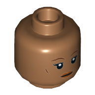 Minifig Head Val, Reddish Brown Eyebrows, Peach Lips, Neutral / Goggles Print Medium Nougat