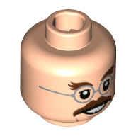 Minifig Head Filius Flitwick, Round Silver Glasses, Dark Brown Bushy Eyebrows and Mustache Print Hellnougat