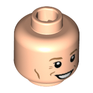 Minifig Head Newt Scamander, Medium Nougat Eyebrows and Countour Lines, Wide Grin Print [Hollow Stud] Hellnougat