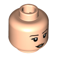 Minifig Head Tina Goldstein, Dual Sided, Dark Brown Eyebrows, Peach Lips, Neutral Expression / Small Smile Print [Hollow Stud] Hellnougat