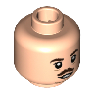 Minifig Head Jacob Kowalski, Dark Brown Eyebrows and Moustache, Sagging Lines Under Eyes and Chin Print [Hollow Stud] Hellnougat