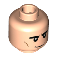 Minifig Head Percival Graves / Gellert Grindelwald, Dual Sided, Eyebrows Thick, Smile, White Eyebrows and Mustache / Gray Right Eye Print [Hollow Stud] Light Nougat