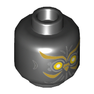 Minifig Head Talon, Yellow Eyes, Gold Lines, Beak Print [Hollow Stud] Black